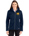 Michigan Wolverines Alumni Cutter & Buck Evoke Softshell Recycled Full Zip Womens Jacket Navy Blue Front Thumbnail Image