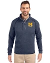 Michigan Wolverines Alumni Cutter & Buck Mainsail Sweater-Knit Mens Big and Tall Half Zip Pullover Jacket Liberty Navy Heather Front Thumbnail Image
