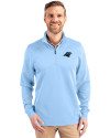 Carolina Panthers Cutter & Buck Traverse Stretch Eco Quarter Zip Mens Pullover Atlas Light Blue Front Thumbnail Image