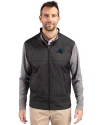 Carolina Panthers Cutter & Buck Stealth Hybrid Quilted Mens Full Zip Windbreaker Jacket Black Front Thumbnail Image