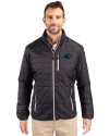 Carolina Panthers Cutter & Buck Rainier PrimaLoft® Mens Eco Insulated Full Zip Puffer Jacket Black Front Thumbnail Image