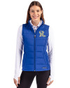 Frisco RoughRiders Cutter & Buck Evoke Hybrid Softshell Recycled Womens Full Zip Vest Tour Blue Front Thumbnail Image