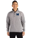 Michigan Wolverines Alumni Cutter & Buck Mainsail Sweater-Knit Mens Half Zip Pullover Jacket Polished Heather Front Thumbnail Image