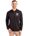 Texas A&M Aggies Alumni Cutter & Buck Virtue Eco Pique Recycled Quarter Zip Mens Pullover Black Front Thumbnail Image
