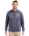 View image 4: Frisco RoughRiders Cutter & Buck Adapt Recycled Soft Knit Stretch Mens Big & Tall Heathered Quarter Zip Pullover Navy Blue Heather Front