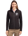 View image 1: Texas A&M Aggies Alumni Cutter & Buck Adapt Recycled Soft Knit Stretch Womens Hybrid Full Zip Jacket Black Front