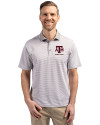 Texas A&M Aggies Alumni Cutter & Buck Virtue Eco Pique Micro Stripe Recycled Mens Big & Tall Polo Polished/White Front Thumbnail Image