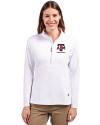 Texas A&M Aggies Alumni Cutter & Buck Adapt Eco Knit Stretch Recycled Womens Half Zip Pullover White Front Thumbnail Image