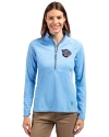 Lehigh Valley IronPigs Cutter & Buck Adapt Eco Knit Stretch Recycled Womens Half Zip Pullover Atlas Light Blue Front Thumbnail Image