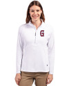 Greenville Drive Cutter & Buck Adapt Eco Knit Stretch Recycled Womens Half Zip Pullover White Front Thumbnail Image