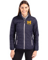 Michigan Wolverines Alumni Cutter & Buck Rainier PrimaLoft®  Womens Eco Insulated Full Zip Puffer Jacket Dark Navy/Silver Front Thumbnail Image