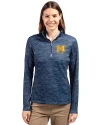 Michigan Wolverines Alumni Cutter & Buck Traverse Stretch Eco Camo Print Quarter Zip Womens Pullover Navy Blue Front Thumbnail Image