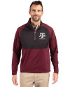 Texas A&M Aggies Alumni Cutter & Buck Adapt Eco Knit Hybrid Recycled Mens Quarter Zip Bordeaux/Black Front Thumbnail Image