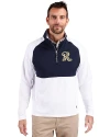 View image 10: Frisco RoughRiders Cutter & Buck Adapt Recycled Soft Knit Stretch Mens Hybrid Quarter Zip Pullover  White/Navy Blue Front