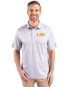 LSU Tigers Alumni Cutter & Buck Pike Constellation Print Stretch Mens Polo Polished Medium Gray Front Thumbnail Image