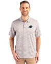 Carolina Panthers Cutter & Buck Forge Tonal Stripe Stretch Mens Big and Tall Polo Polished Medium Gray Front Thumbnail Image