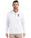 Ohio State Buckeyes Alumni Cutter & Buck Adapt Eco Knit Stretch Recycled Mens Quarter Zip Pullover White Front Thumbnail Image