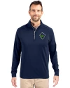 Hillsboro Hops Cutter & Buck Adapt Eco Knit Stretch Recycled Mens Quarter Zip Pullover Navy Blue Front Thumbnail Image