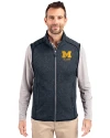 Michigan Wolverines Alumni Cutter & Buck Mainsail Sweater-Knit Mens Full Zip Vest Liberty Navy Heather Front Thumbnail Image