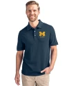 Michigan Wolverines Alumni Cutter & Buck Advantage Eco Tri-Blend Pique Mens Polo Liberty Navy Front Thumbnail Image