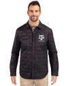 Texas A&M Aggies Alumni Cutter & Buck Rainier PrimaLoft® Mens Eco Insulated Quilted Shirt Jacket Black Front Thumbnail Image