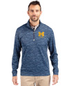 Michigan Wolverines Alumni Cutter & Buck Traverse Stretch Eco Camo Print Quarter Zip Mens Pullover Navy Blue Front Thumbnail Image