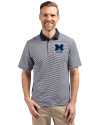 Michigan Wolverines Alumni Cutter & Buck Virtue Eco Pique Micro Stripe Recycled Mens Polo Navy Blue/White Front Thumbnail Image