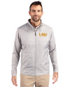 LSU Tigers Alumni Cutter & Buck Stealth Hybrid Quilted Mens Big and Tall Full Zip Windbreaker Jacket Polished Medium Gray Front Thumbnail Image