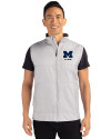 Michigan Wolverines Alumni Cutter & Buck Stealth Hybrid Quilted Mens Big and Tall Windbreaker Vest Polished Medium Gray Front Thumbnail Image