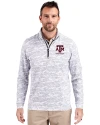 Texas A&M Aggies Alumni Cutter & Buck Traverse Stretch Eco Camo Print Quarter Zip Mens Big and Tall Pullover Charcoal Front Thumbnail Image