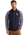 Louisville Bats Cutter & Buck Adapt Eco Knit Hybrid Recycled Mens Big & Tall Full Zip Jacket Navy Blue Heather/Navy Blue Front Thumbnail Image