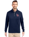 Louisville Bats Cutter & Buck Adapt Eco Knit Stretch Recycled Mens Big and Tall Quarter Zip Pullover Navy Blue Front Thumbnail Image