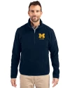 Michigan Wolverines Alumni Cutter & Buck Cascade Eco Sherpa Fleece Mens Big & Tall Quarter Zip Jacket Navy Blue Front Thumbnail Image