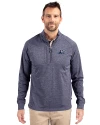 West Michigan Whitecaps Cutter & Buck Adapt Eco Knit Heather Mens Quarter Zip Pullover Navy Blue Heather Front Thumbnail Image