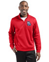 View image 4: New Hampshire Fisher Cats Clique Lift Solution-dyed Performance Unisex Half Zip Sweatshirt Red Front
