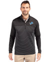 Detroit Lions Cutter & Buck Traverse Recycled Smooth Stretch Mens Stripe Quarter Zip Pullover Black Front Thumbnail Image