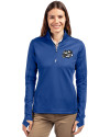 Omaha Storm Chasers Cutter & Buck Traverse Stretch Eco Quarter Zip Womens Pullover Tour Blue Front Thumbnail Image