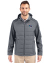 Tennessee Titans Cutter & Buck Evoke Hybrid Eco Softshell Recycled Full Zip Mens Big & Tall Hooded Jacket Elemental Grey Front Thumbnail Image