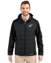 Philadelphia Eagles Cutter & Buck Evoke Hybrid Eco Softshell Recycled Full Zip Mens Big & Tall Hooded Jacket Black Front Thumbnail Image