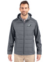 Philadelphia Eagles Cutter & Buck Evoke Hybrid Eco Softshell Recycled Full Zip Mens Big & Tall Hooded Jacket Elemental Grey Front Thumbnail Image