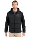 Tampa Bay Buccaneers Cutter & Buck Evoke Hybrid Eco Softshell Recycled Full Zip Mens Big & Tall Hooded Jacket Black Front Thumbnail Image