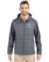 Miami Dolphins Cutter & Buck Evoke Hybrid Eco Softshell Recycled Full Zip Mens Big & Tall Hooded Jacket Elemental Grey Front Thumbnail Image