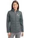 Miami Dolphins Cutter & Buck Evoke Recycled Honeycomb Fleece Womens Hybrid Full Zip Jacket Elemental Grey Front Thumbnail Image