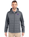Buffalo Bills Cutter & Buck Evoke Hybrid Softshell Recycled Full Zip Mens Hooded Jacket Elemental Grey Front Thumbnail Image