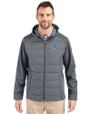 Detroit Lions Cutter & Buck Evoke Hybrid Softshell Recycled Full Zip Mens Hooded Jacket Elemental Grey Front Thumbnail Image