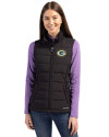 Green Bay Packers Cutter & Buck Evoke Hybrid Softshell Recycled Womens Full Zip Vest Black Front Thumbnail Image