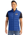Los Angeles Rams Cutter & Buck Evoke Hybrid Softshell Recycled Mens Full Zip Vest Tour Blue Front Thumbnail Image