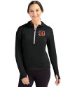 Cincinnati Bengals Cutter & Buck Daybreak Eco Recycled Womens Half Zip Hoodie Black Front Thumbnail Image