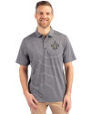 New Orleans Saints Cutter & Buck Forge Eco Heather Stripe Stretch Recycled Mens Big & Tall Polo Black Heather Front Thumbnail Image