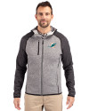 Miami Dolphins Cutter & Buck Mainsail Full Zip Hooded Mens Jacket Polished Heather/Charcoal Heather Front Thumbnail Image